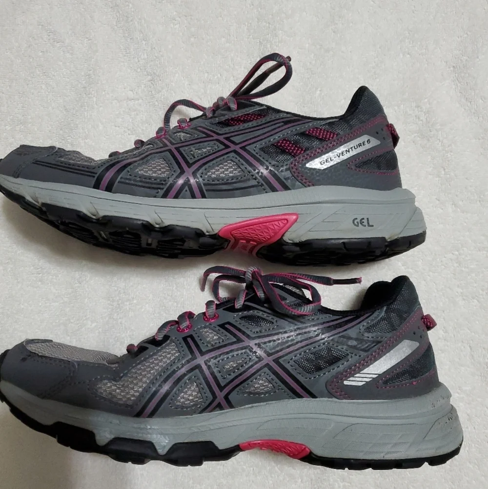 Asics Gel-Venture 6 Womens size 8.5 Trail Running Shoes Grey Pink‎ Sneakers
